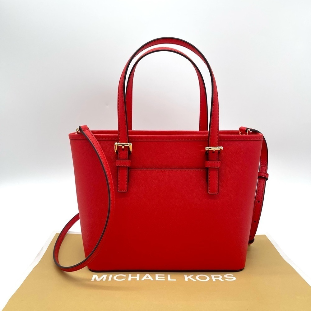 Michael Kors Extra Small To Zip Tote Bag Red/Gold - Picture 4 of 7